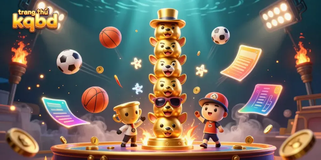 Experience the thrill of sports betting with vibrant elements in this dynamic illustration of trang chủ kqbd showcasing animated characters and sports insignia.