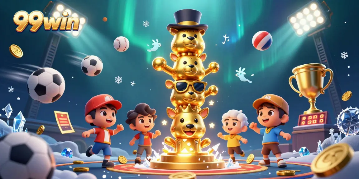 Engage with thrilling 99win casino games featuring vibrant sports elements and a golden totem.